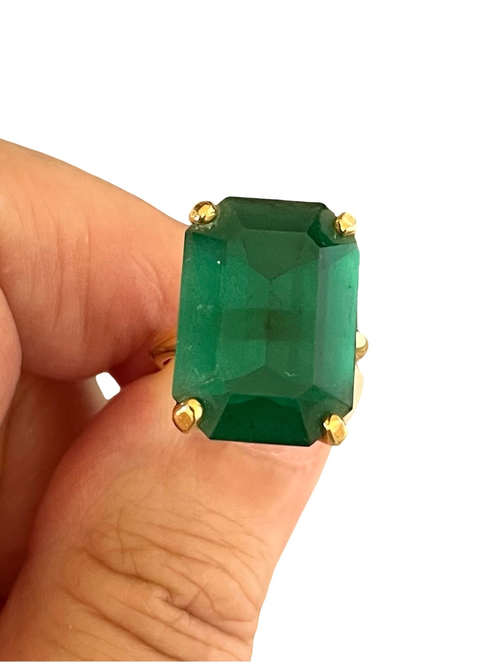 Vintage Faceted Emerald Cut Green Glass Adjustable Ring